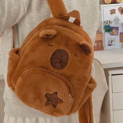 Comfortable Animal Plush Capybara Backpack Cartoon Capybara Fashion Plushie Knapsack Bags  Winter