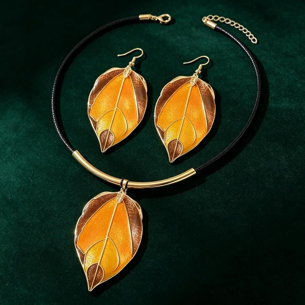 Vintage Orange Leaf Jewelry Set for Women Daily Fall Accessories