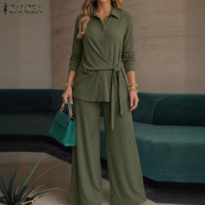 Dames Lange Mouw Blouse en Broek Casual Tweedelig Pak Sets