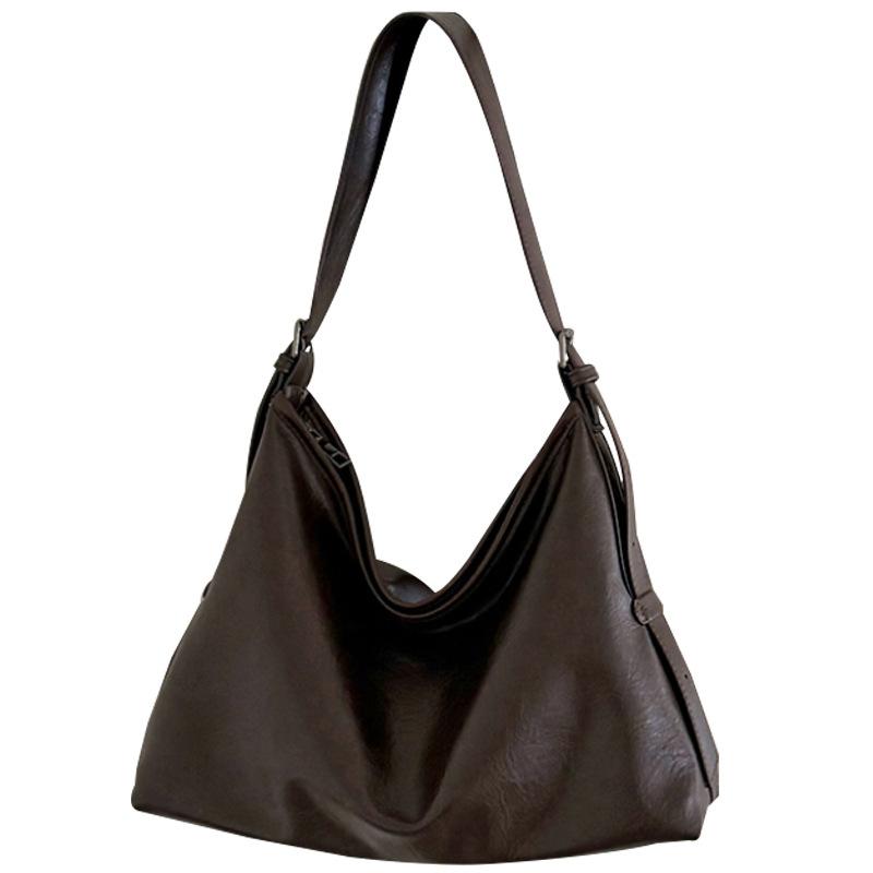 Korean lazy style soft leather shoulder bag women's versatile large-capacity tote bag ins fashionable retro commuter messenger bag