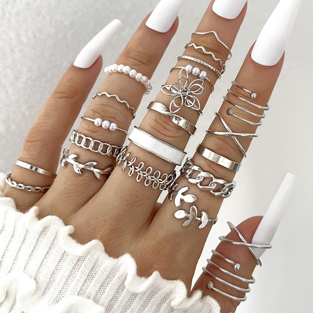 Gold/Silver Wave Joint Rings Set Alloy Love Chain Joint Ring 2024 Multi Style Ring Set Woman