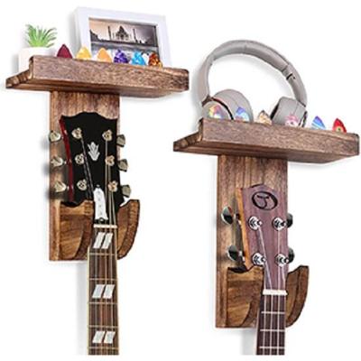 Pack Guitar Wall Hanger, Mount with Shelf, Hanger Pick Holder, Wooden Hanging Holder for Acoustic