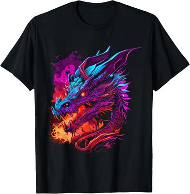 Drachenliebhaber Fantasy Kunst Feuerspeiende Farben Cooles Festival T-Shirt