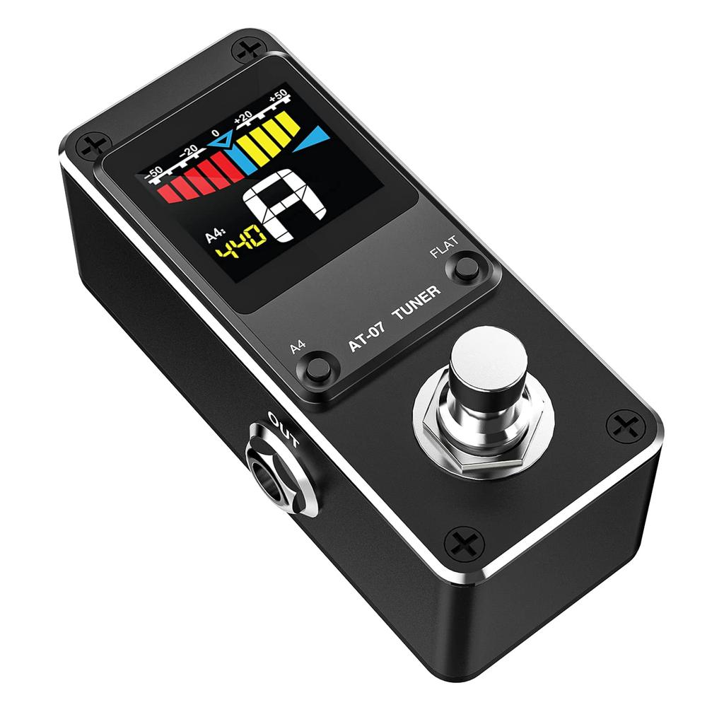 Tuner Pedal with True Bypass for Electric Guitar and Bass, Color Display Tuner Pedal with Mute, Pitch, and Flat Tuning
