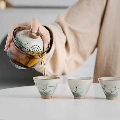 Reise-Teeservice, handbemalt, schnelle Tasse, persönliches Geschäft, eine Kanne, drei Tassen, tragbar, Kung-Fu-Teetasse, Teeservice für den Außenbereich