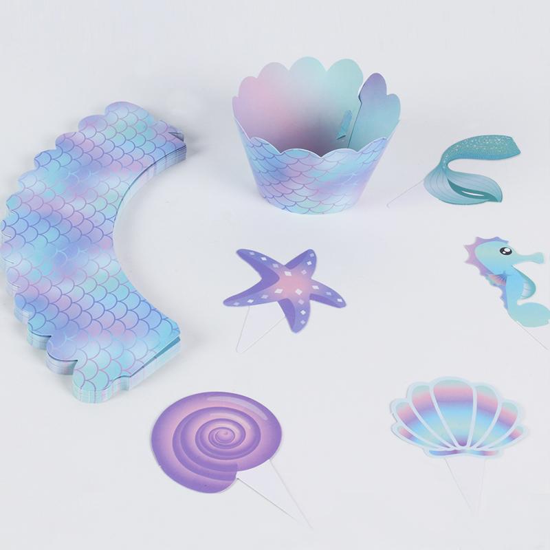 Mermaid Party Cupcake Toppers Under the Sea Theme Birthday Party Wedding Decor Ocean Cupcake Wrappers Girls Baby Shower Supplies