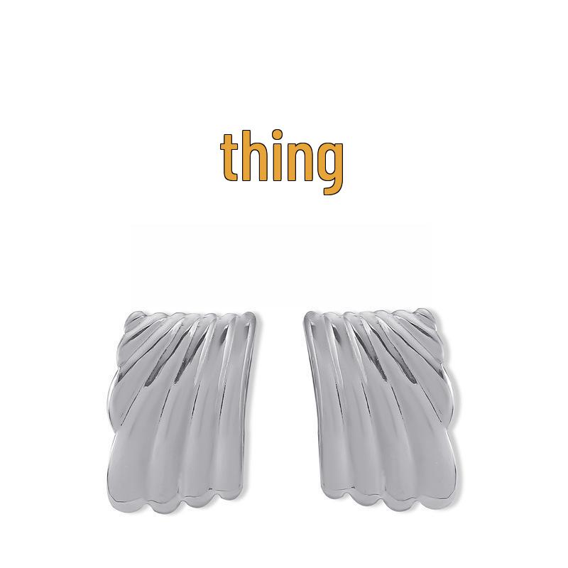 Summer Titanium Steel Striped Square Stud Earrings - European & American Fashion