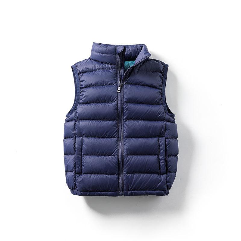 Kids Sleeveless Vest Stand Collar Sport Down Vest Solid Color Zipper Lightweight Warm Winter Outerwear