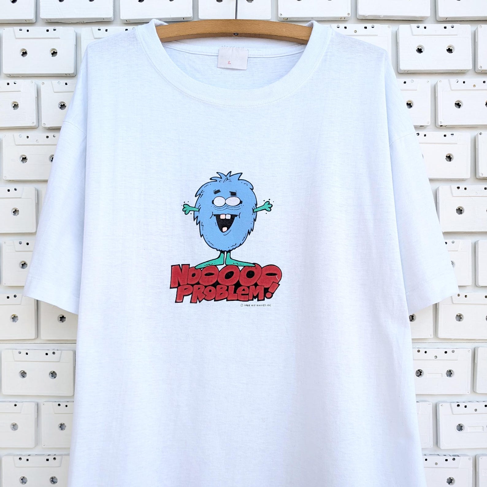 Vintage 1988 Nooo Problem! T shirt Blue Monster Cartoon Graphic Air Waves Inc Tee Size XL M