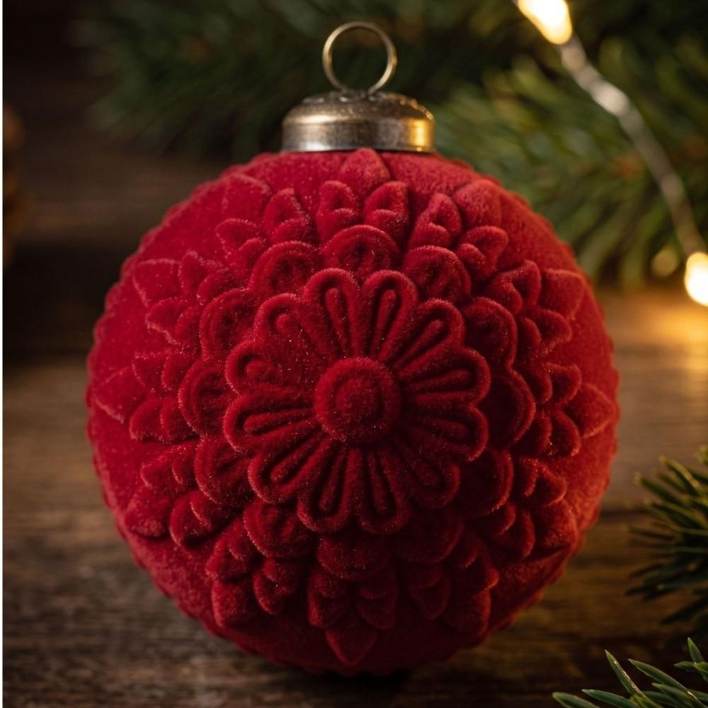 9Pcs Flocking Hanging Christmas Balls Embossed Festive Hanging Decorations Home Mantel Decoration