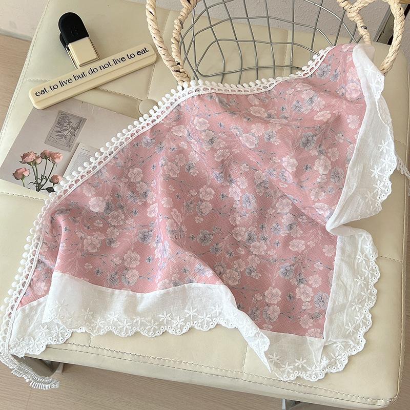 Headscarf summer women's pastoral triangle scarf literary retro crochet triangle scarf hat Y2K hot girl girl children hollow bud