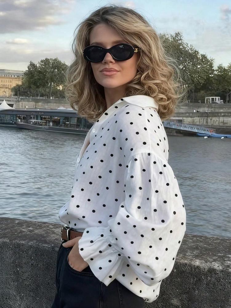 2026 Women's Polka Dot Button-Up Loose Shirt - Spring/Autumn Collection
