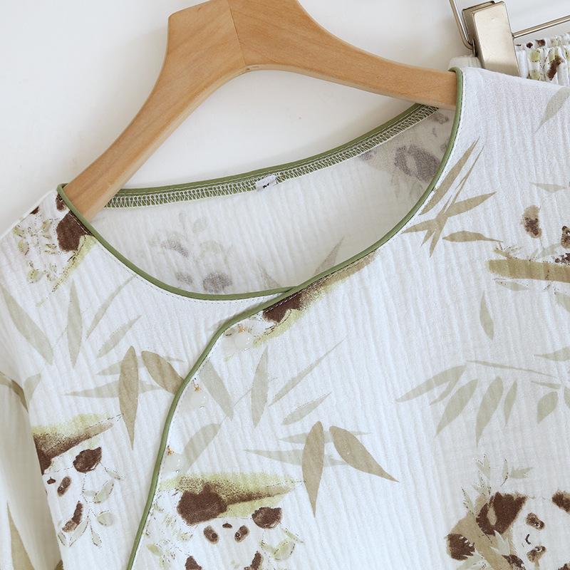 2026 Spring and Autumn New Women's Cartoon Pajama Set 100% Cotton Crepe Chinese Long Sleeve Long Pants Two Piece Set Ladies