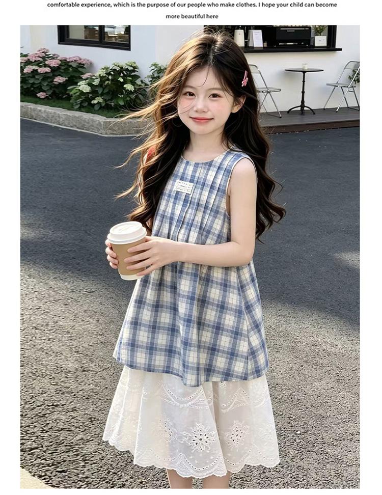 Girls' sleeveless patchwork plaid dress summer 2026 new children's summer dress, stylish and super beautiful girls' dress