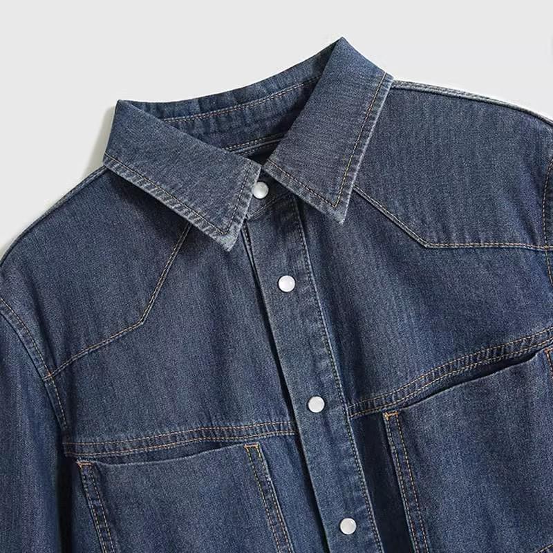 Women's French Retro Blue Denim Shirt - 2025 Spring Layering Versatile Top