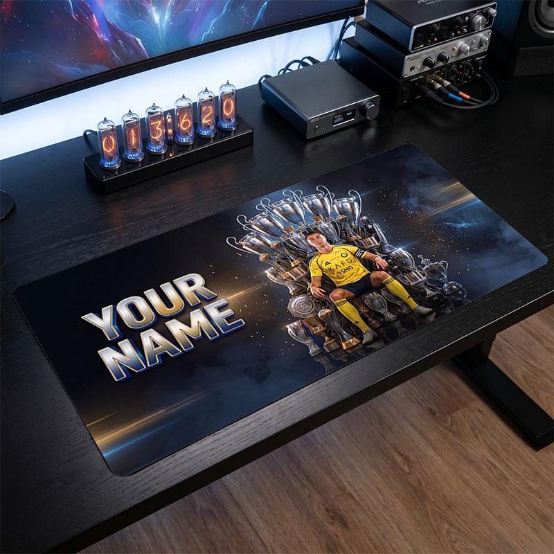Tappetino Mouse Grande Personalizzato Cristiano Ronaldo, Stampa Testo Nome Personalizzato, Tappetino Scrivania Antiscivolo Logo Calcio Regalo Gaming
