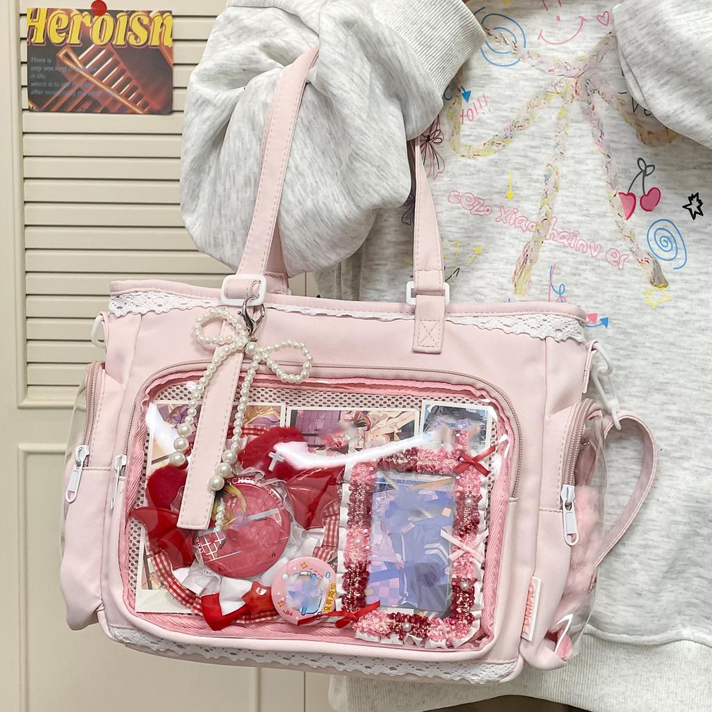 Y2K Cute Japanese Ita Bag Lolita Girl Transparent Shoulder Tote Bag Large Capacity Crossbody Casual Bag DIY Display Handbags