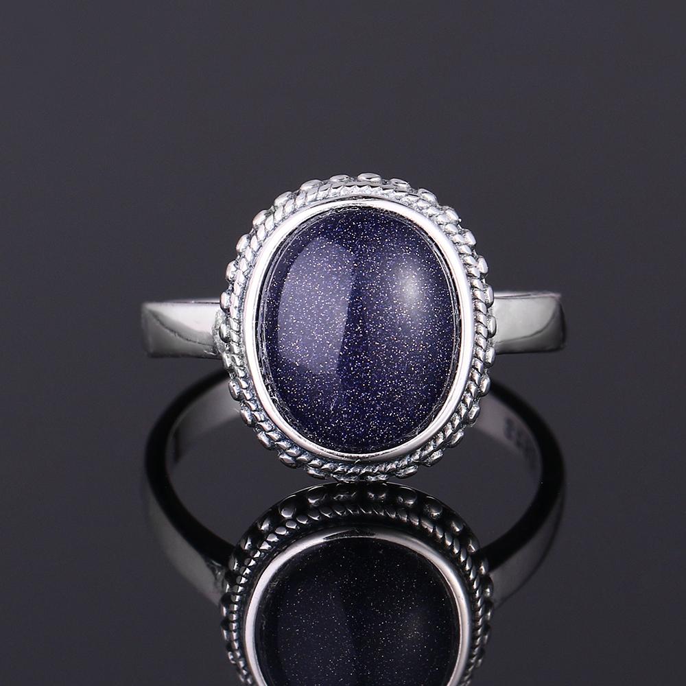 S925 Silver Ring for Women Oval Round Dropwater Natural Blue Sandstone Ring Gift Sun Shaped Retro Luxury Fine Jewelry