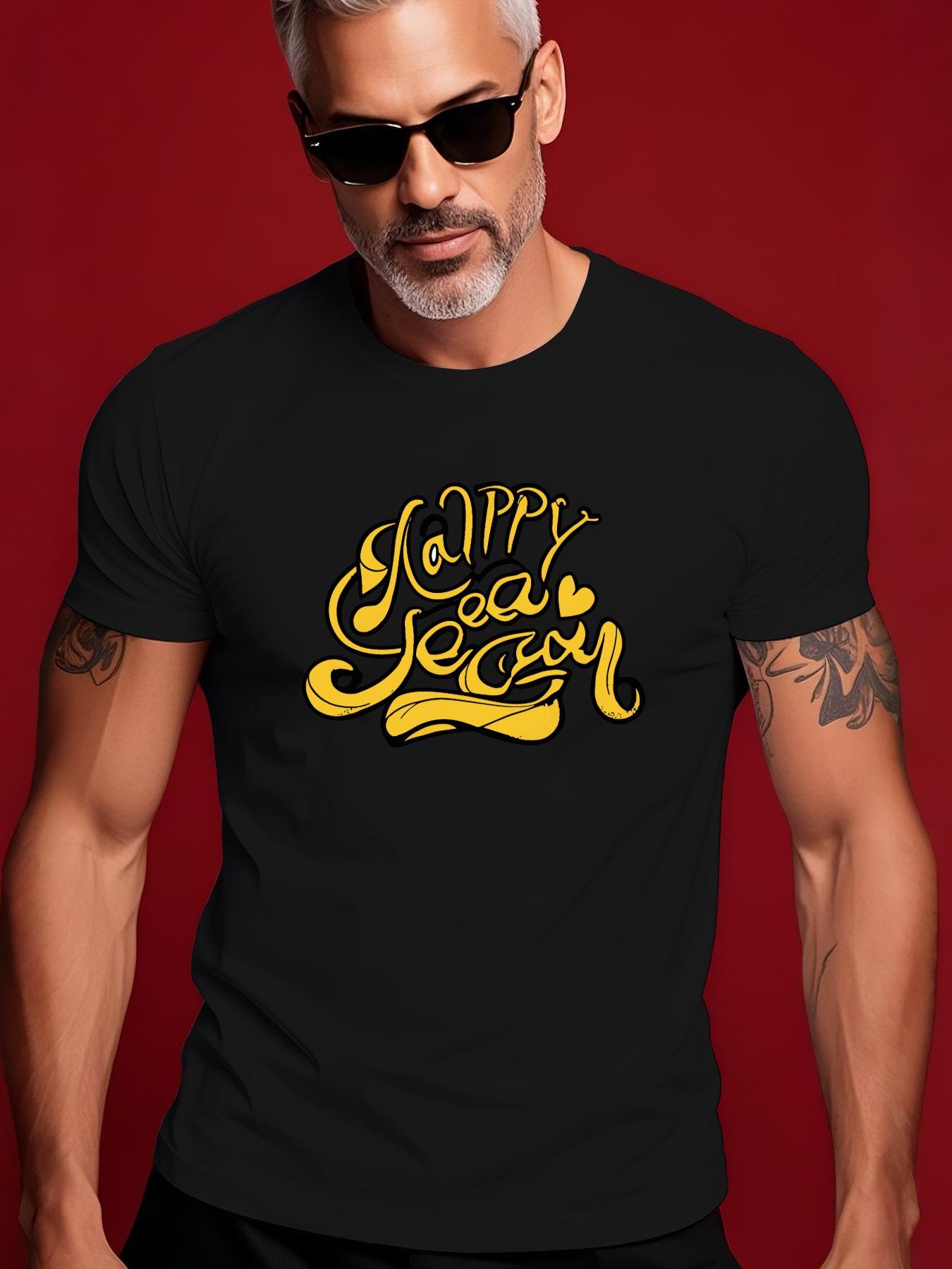 HAPPY Graphic Print Summer Casual Crew Neck Tshirt - Ye... S
