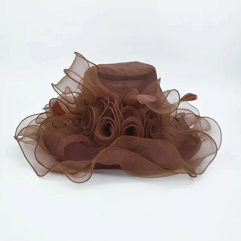

Women s Sheer Organza Wedding Hat with Wide Brim & Veil - Elegant Kentucky Derby Church Hat for Bride, Mother of Groom, Formal P 54-58 cm