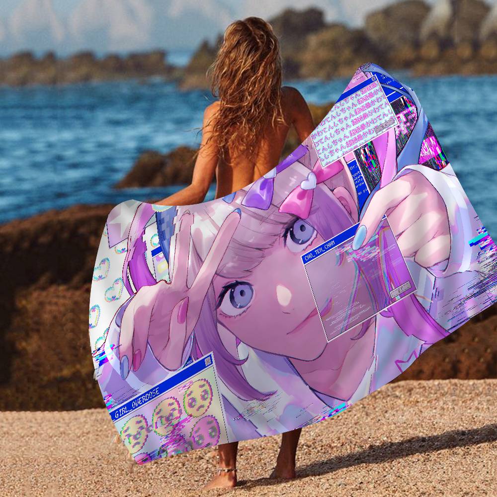 E-EEDY GIRL OVERDOSE Beach Towel Colorful Bath Towels for Girl Microfiber Quick Dry Custom Sand Free Beach Yoga Spa Gym Pool