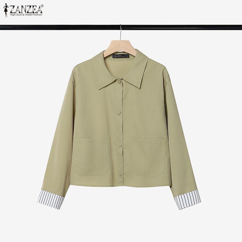 ZANZEA Elegant Women Outfits Lapel Neck Long Sleeve Blouse and Long Trousers Casual Two Piece Cargo Sets