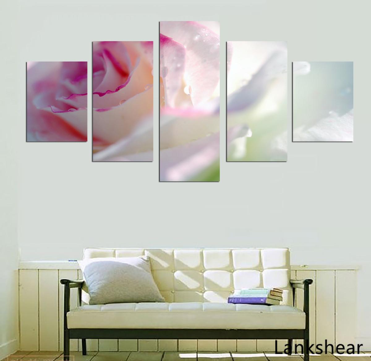 

Модульные настенные художественные картины на холсте, домашний декор, 5 шт., картины с белыми розами для гостиной, HD печатные цветы, плакат, рамки 20x35cm*2 20x45cm*2 20x55cm*1