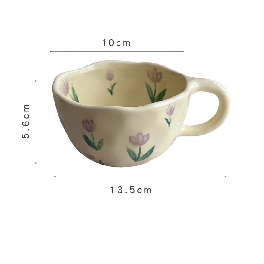 Creative Hand Pinched Irregular Flower Coffee Mugs with Handle Korean Style Ceramic Mug Breakfast Oatmeal Milk Tea Cup Drinkware
