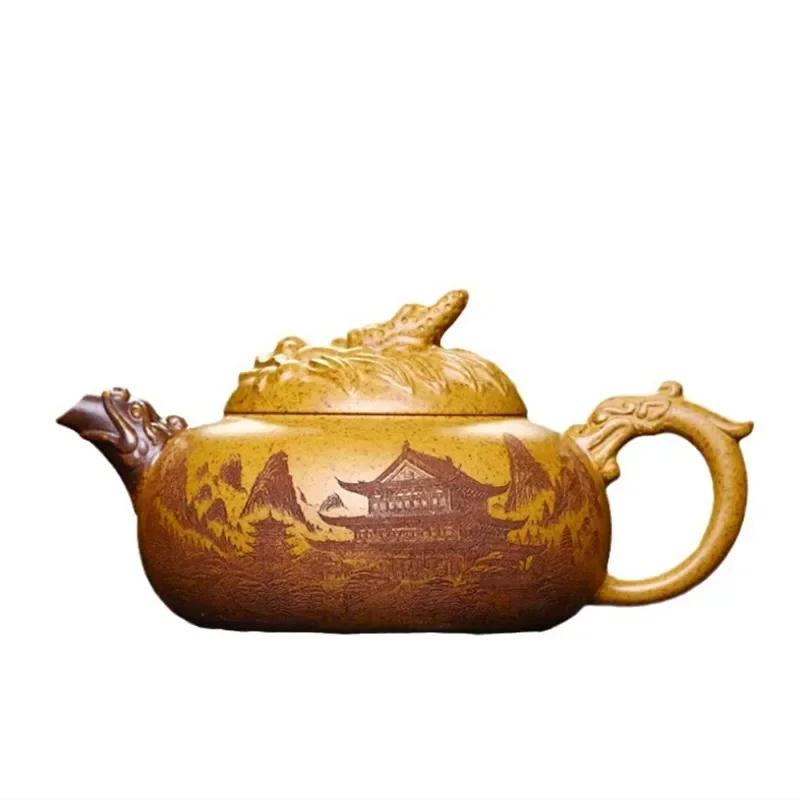 

300ml High Quality Yixing Purple Clay Teapot Hand Carving Section Mud Kettle Chinese Zisha Filter Teapot Beauty Tea Accessories