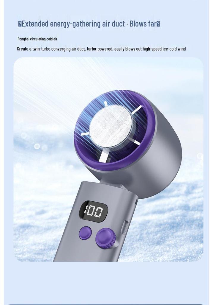 Portable High-Speed Bladeless Mini Fan with Digital Display and Cooling Ice Pack