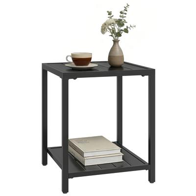 Two Tier Outdoor Metal Coffee Table Square Garden Table With Storage Shelf 45 X 45 X 54 Cm Black