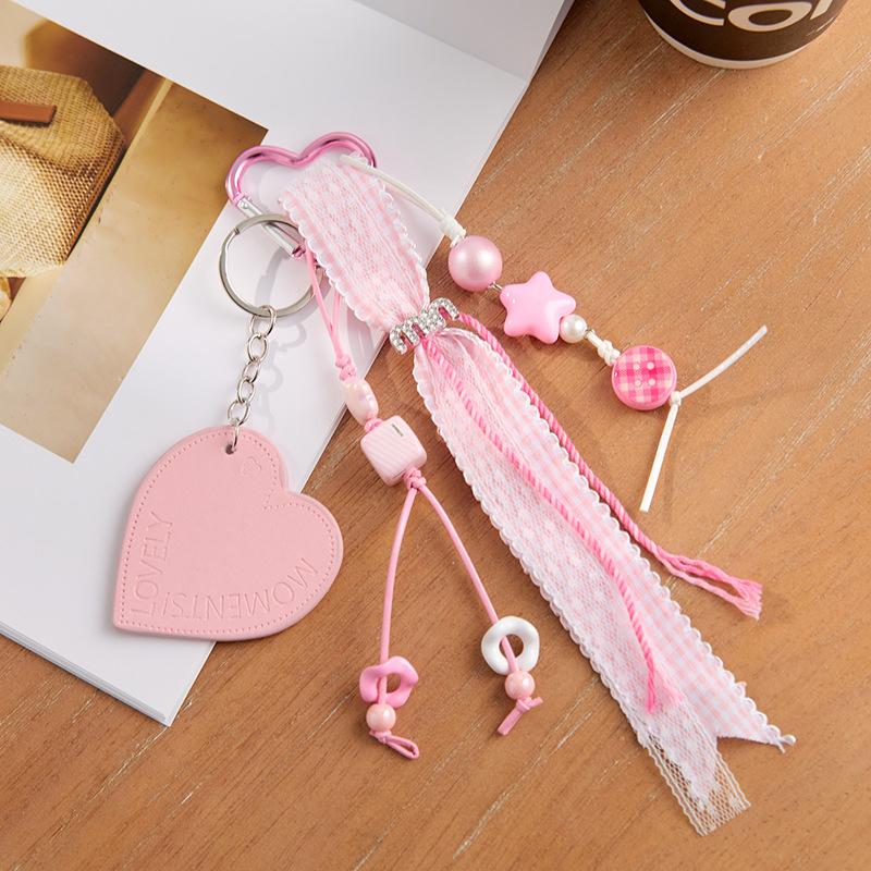 Y2K Trendy krajkový mašličkový hvězdicový přívěsek na klíče Ins sladký holčičí pletený provázkový kroužek na klíče Módní přívěsek na tašku Závěsná dekorace Klíčové doplňky