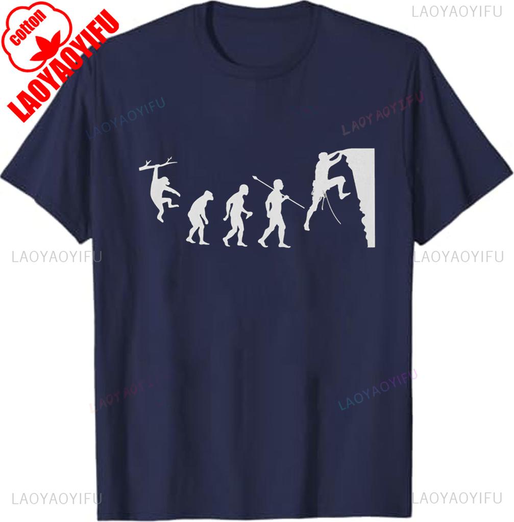 Evolution of Rock Climbing T Shirt From Ape Through Prehistoric Man To Climber Climbing A Cliff Graphic T Shirts Summer Cotton