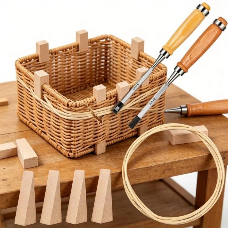 12-teiliges Rattan-Reparaturset mit 8 Holzkeilen, 3,06 Yards langes Rattan-Geflecht für die Restaurierung von handgefertigten Möbeln