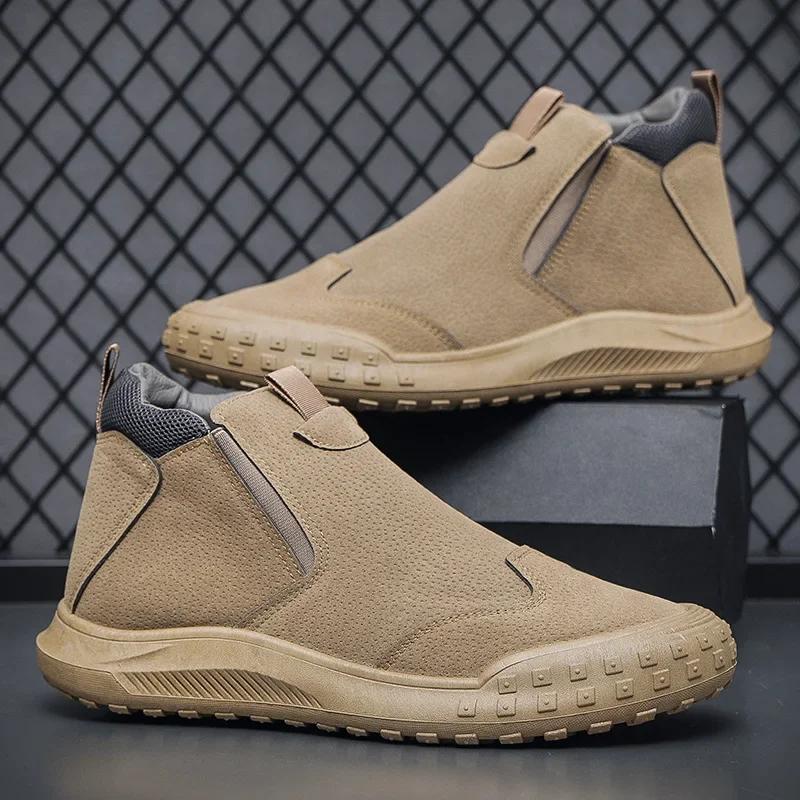 Casual Men's Boots Sneaker Classic Men Ankle Boots Anti-slip Zip Male Boot Outdoor High-top Man Sneakersround Toe Work Boots