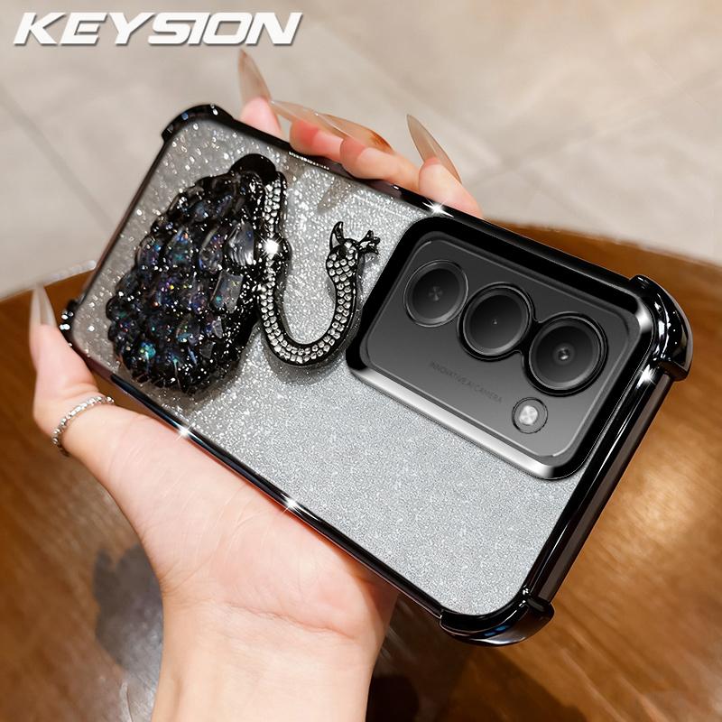 

KEYSION Протиударний чохол з гальванічним покриттям з ТПУ для Redmi 15 169.5мм 171мм Блискучий інкрустований стразми лебідь підставка Задня кришка для Redmi 15 5G for Redmi 15 171mm чорний