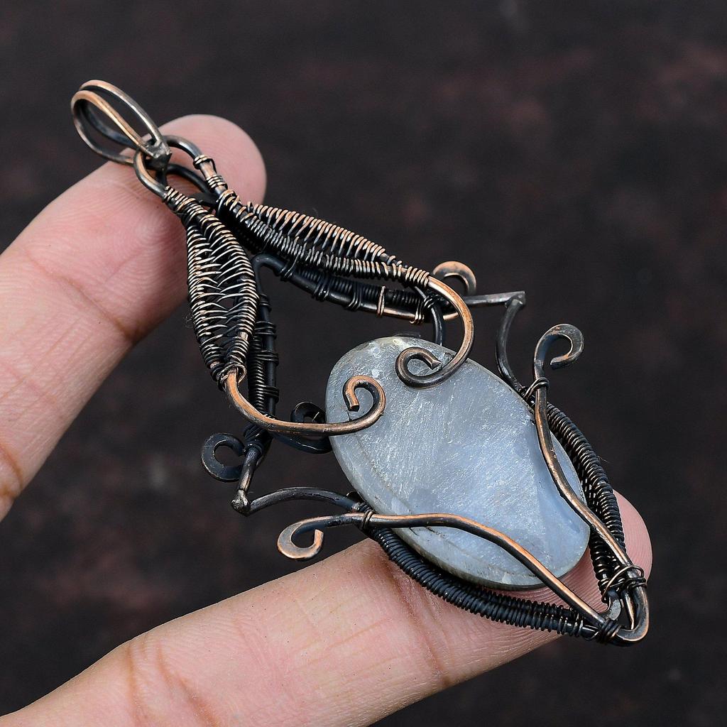 Pandantiv din titan Druzy, înfășurat în sârmă de cupru, pandantiv lucrat manual, bijuterii frumoase din cupru, pandantiv cu pietre prețioase, înfășurat în sârmă, cadou pentru el