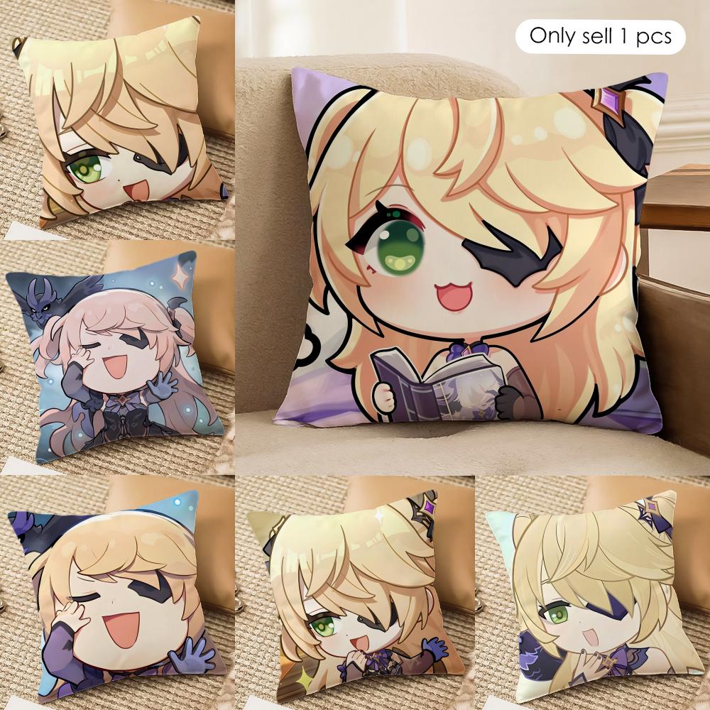 Fischl Cute Cute Genshin Impact Cushion Cover Silky Short Plush Invisible Zipper Dustproof Sofa Pillow Case For Home Decor