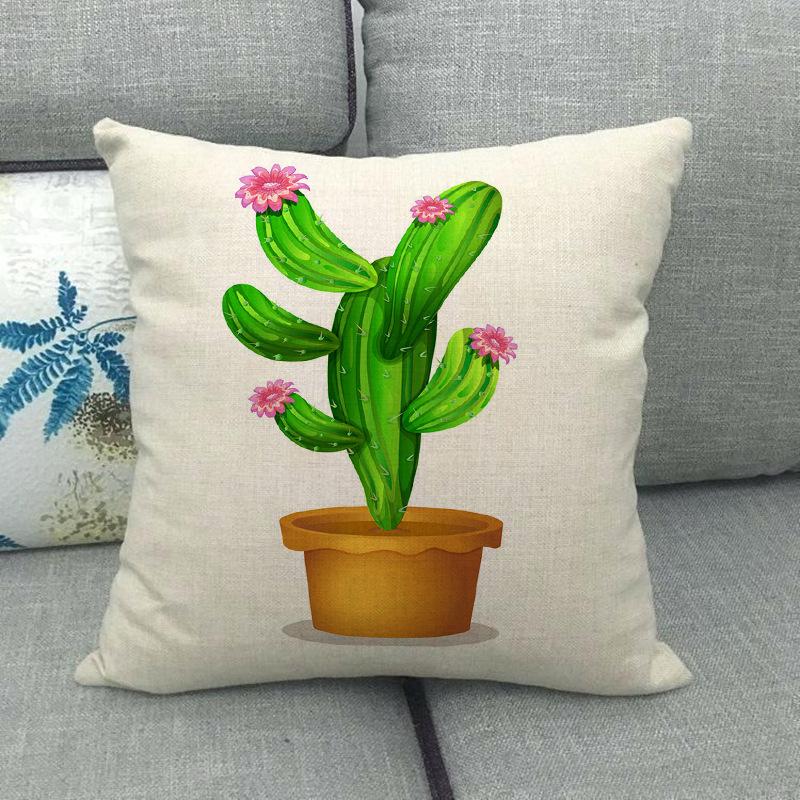 Cartoon Green Potted Cactus Digital Printing Short Plush Pillow Covers For Car Sofa Office Cushion Cover Home Goods 60X60Cm