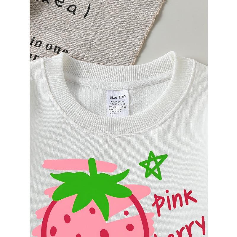 European sizes Girls Soft Crewneck Sweatshirt Pink Berry Strawberry Design, Casual All-Match for Fall Winter, Ideal Holiday Present.