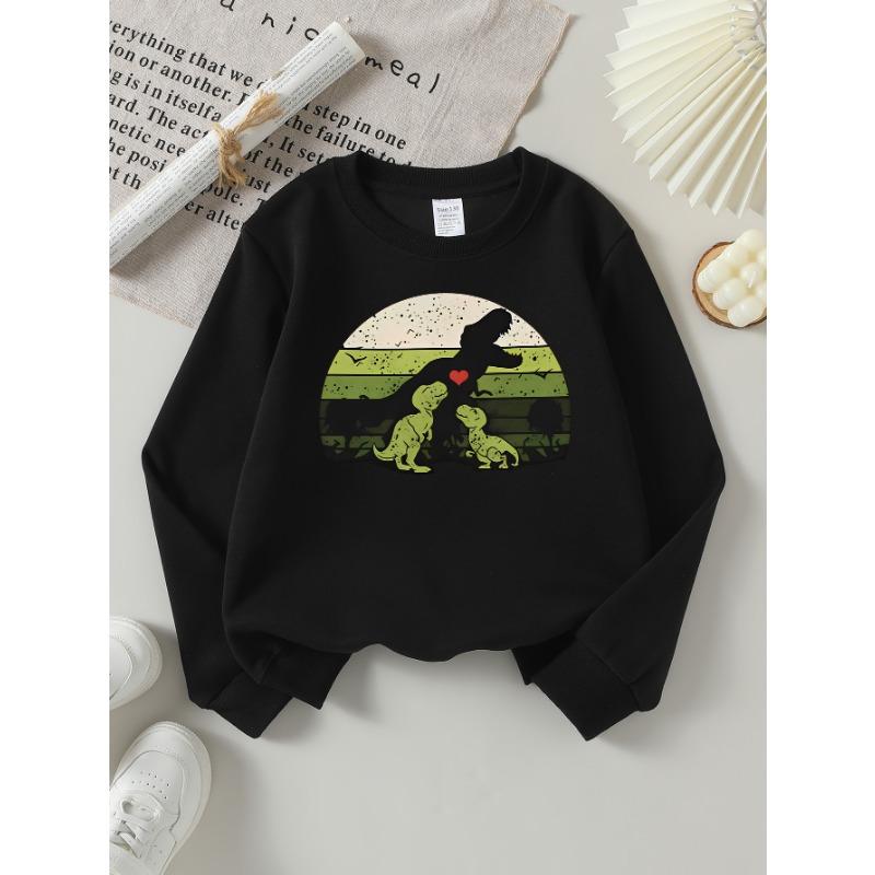 European Sizes Girls' Long-Sleeve Round Neck Sweatshirt "Mamasaurus Rex Dinos" Print, Spring/Autumn, Casual, Daily & Sports.