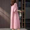 Women Elegant French Linen Shirt Dress Niche Design Solid Color A‑Line Midi Dress 9‑Points Sleeve Single‑Breasted Casual Dress M‑XXL