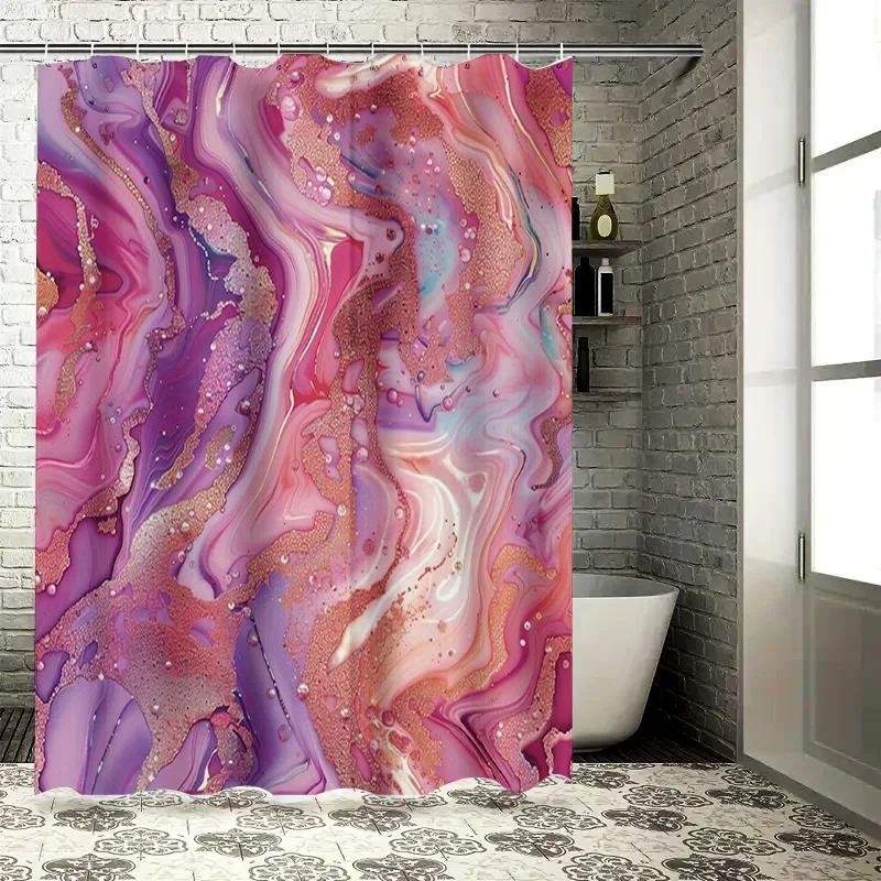 

Pink Purple Marble Shower Curtain Waterproof Bath Decor Customizable Size Available Unique Home Accessories! (84X72In) W60H190(CM)-1 Pcs