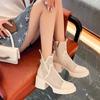 Stivali a Rete Estivi Bianchi da Donna con Tacco Grosso e Tacco Alto, Stivaletti Corti, Traspiranti, Stile Sottile