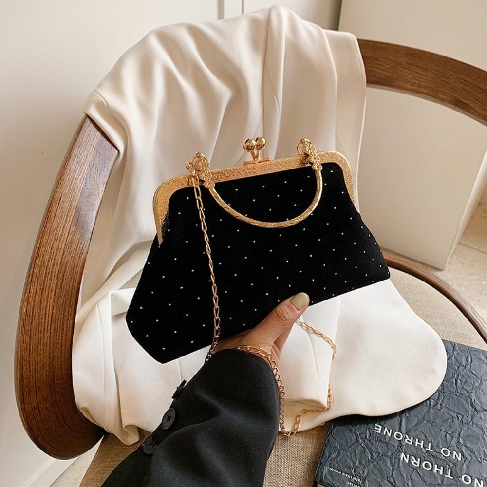 Роскошная сумка через плечо с замком-поцелуем сумка через плечо на цепочке в горошек для официальных встреч чёрный 1190₽