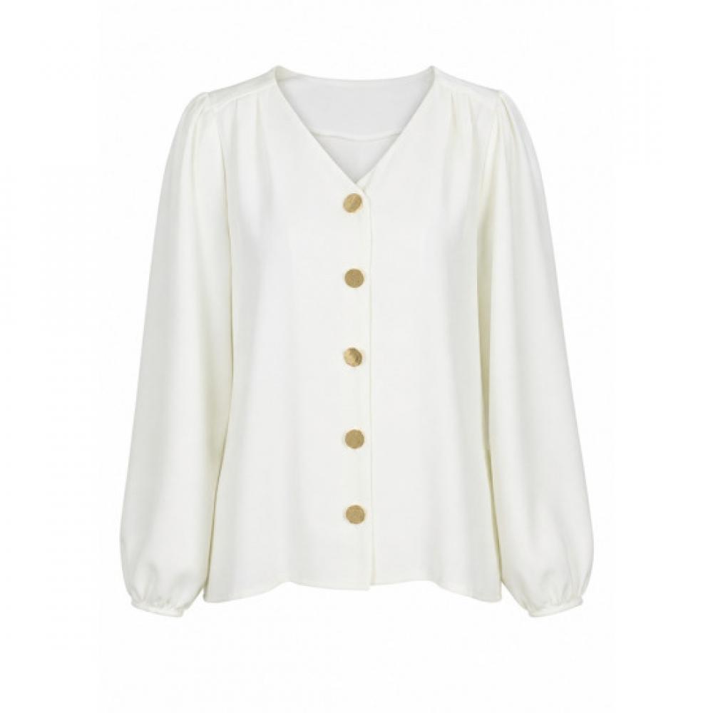 Shop Women S K Made FormaL gueSt vnecK L S bLouSe goLd Btn Ivory Rei wbL260102