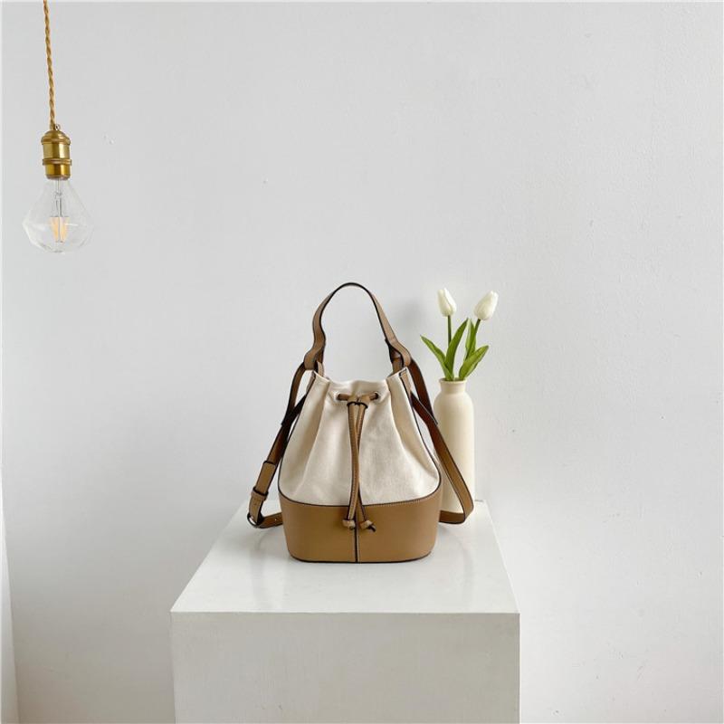 Portable Canvas Bag Niche Splicing Design Shoulder Messenger Bag Fashion Versatile Drawstring Bucket Bag Women