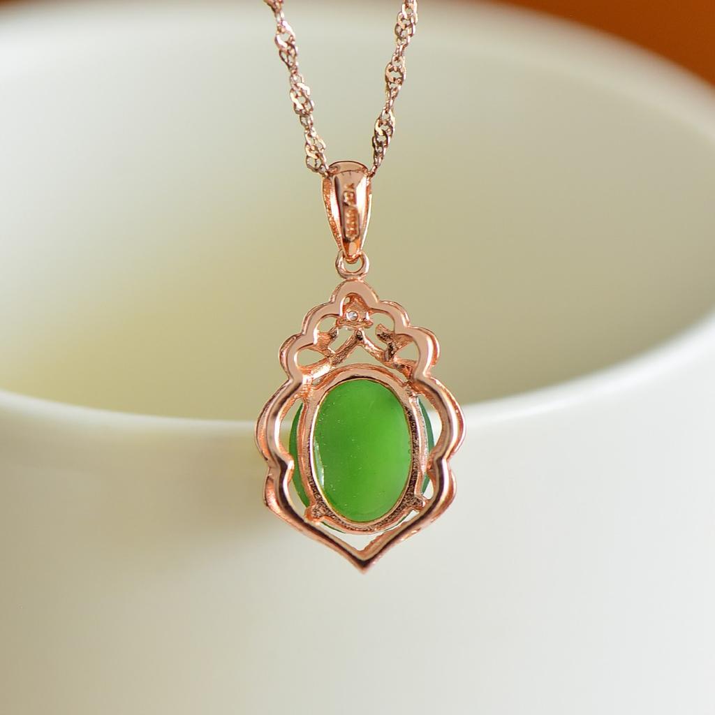 Hotan Jade S925 Silver Inlaid Jasper Egg Face Pendant for Women