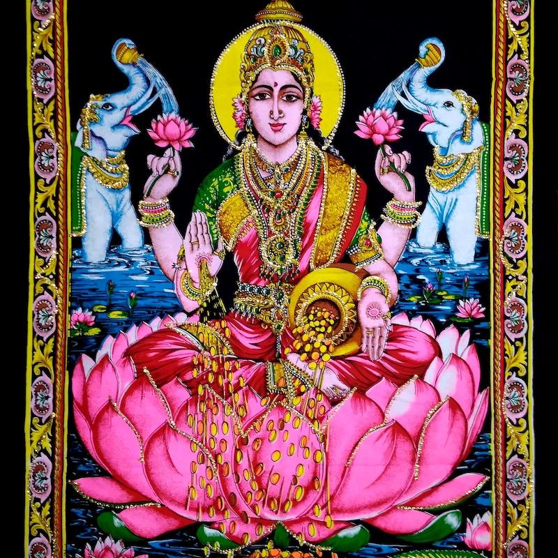 Tapestry Indian goddess Lakshmi bohemian religious 75x100