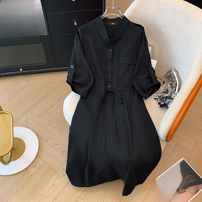 Damen Übergröße Neues Einfaches Taillen-Taillen-Hemdkleid